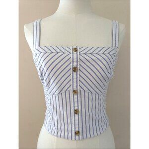 Abercrombie & Fitch Cami Corset Crop Top Size S Blue Striped Smocked Buttons